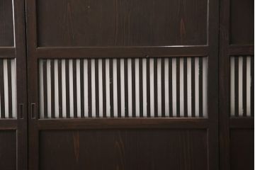 格子戸4枚をリペア&カスタム!高さを高くリサイズし、ガラスをすりガラスに変更。全体をワントーン落ち着いた色味に着色し仕上げ。(引き戸、板戸)