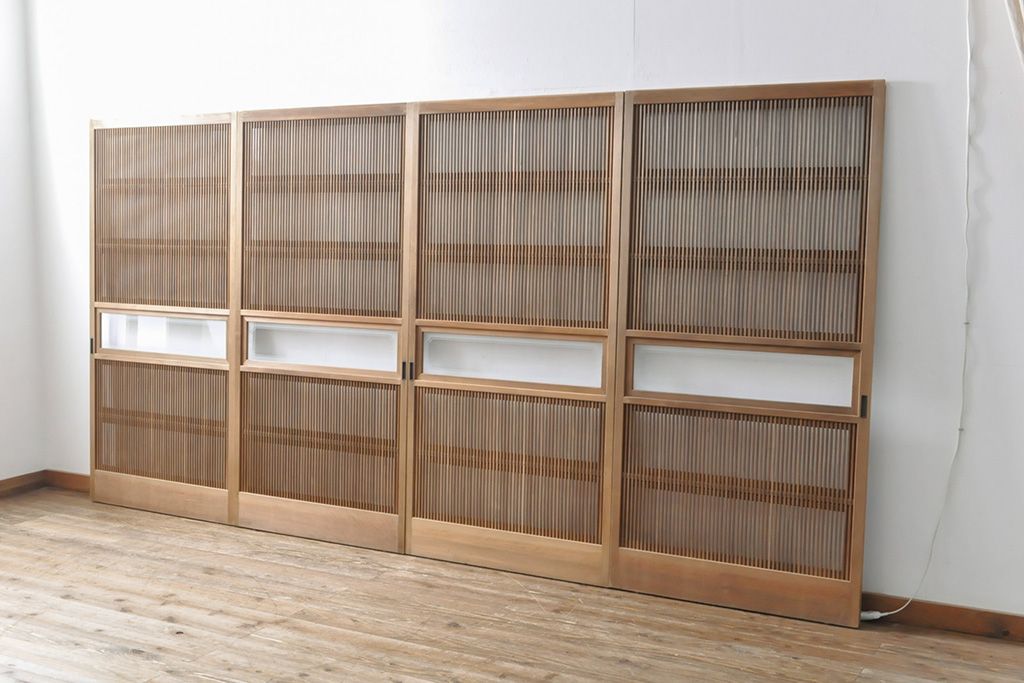 格子戸4枚をリペア&カスタム!戸車を取り付け、ガラスをクリアガラスに交換。(引き戸、建具)