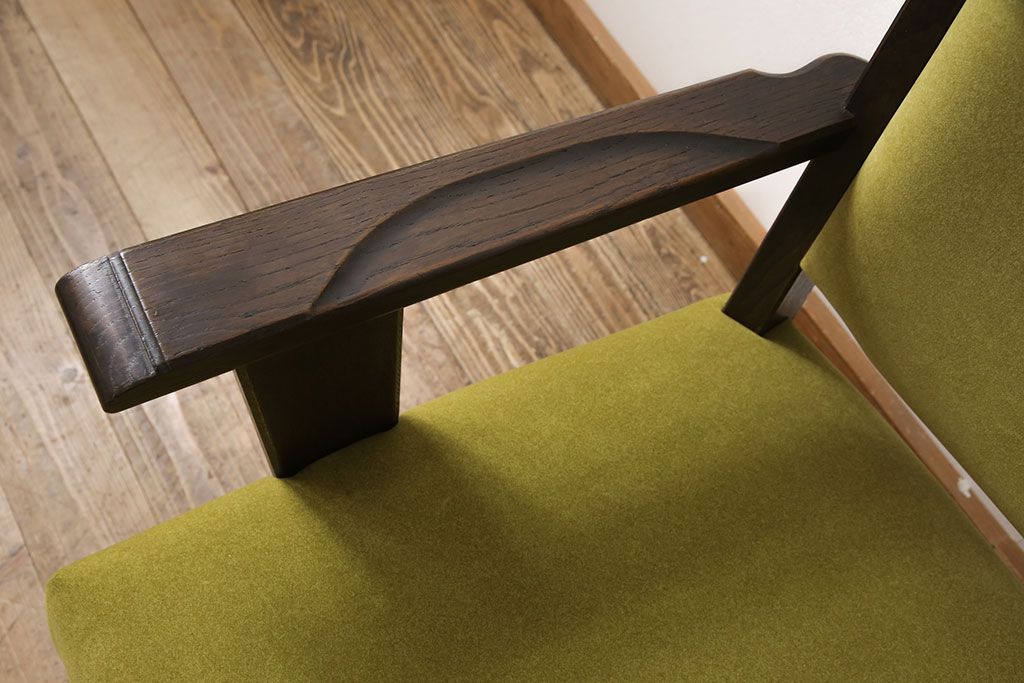 永田良介商店の回転チェアをリペア&カスタム!お好みの生地に張り替え、パイピングの無いデザインに変更。(椅子、1人掛け、アームチェア)