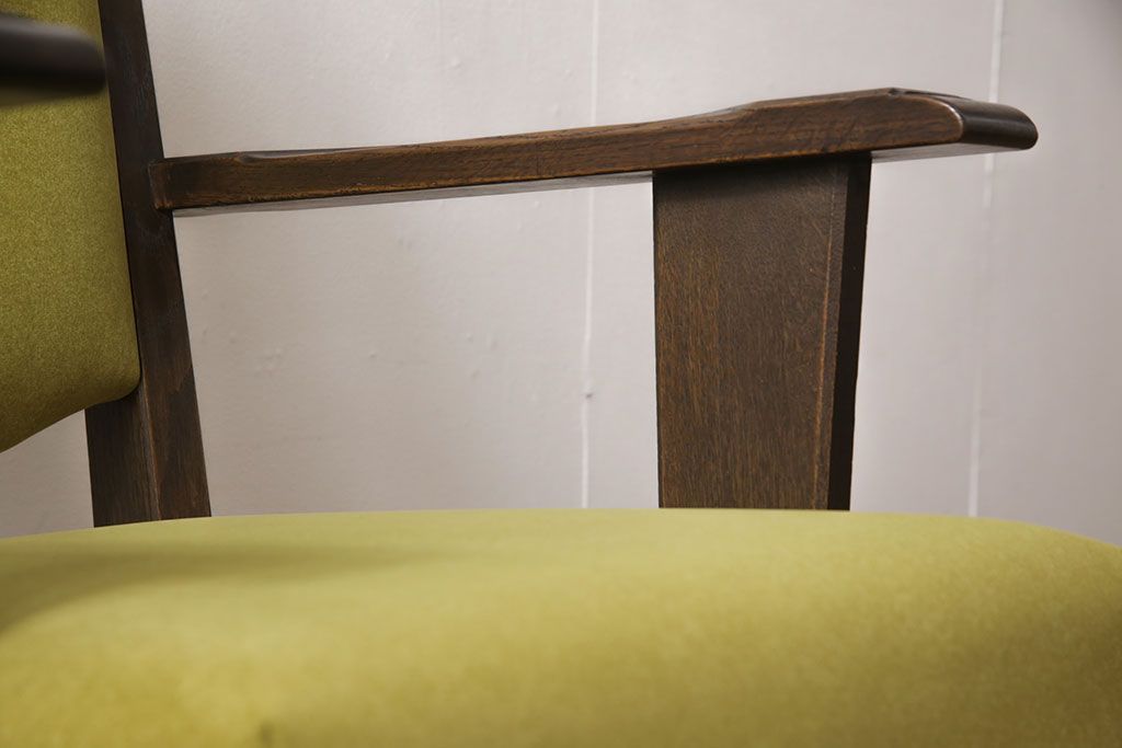 永田良介商店の回転チェアをリペア&カスタム!お好みの生地に張り替え、パイピングの無いデザインに変更。(椅子、1人掛け、アームチェア)