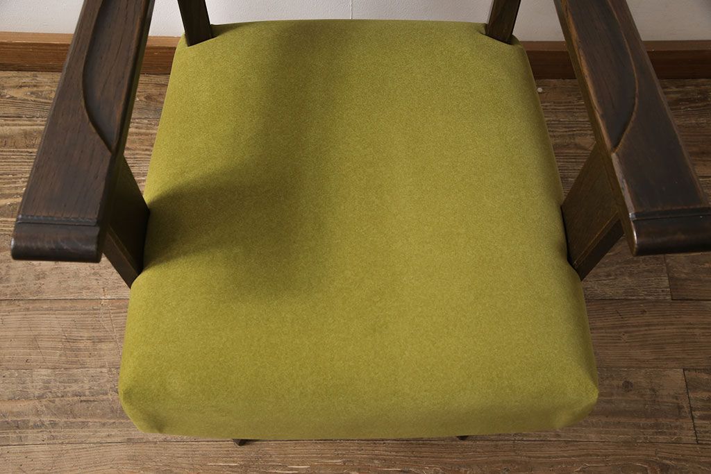 永田良介商店の回転チェアをリペア&カスタム!お好みの生地に張り替え、パイピングの無いデザインに変更。(椅子、1人掛け、アームチェア)