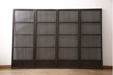 明治大正期の格子戸4枚をリペア&カスタム!リサイズし、現状の色味に合わせて着色仕上げ。(引き戸、建具)