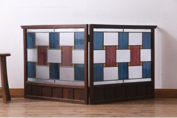 明治大正期の衝立をリペア&カスタム!オリジナルのステンドグラスをはめ込み、レトロモダンな仕上がりに。(つい立て、間仕切り)