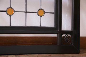 明治大正期の大正ロマンな欄間をリペア&カスタム!オリジナルのステンドグラスをはめ込み、濃い茶色で着色仕上げ。(明り取り、明かり取り、ディスプレイ)