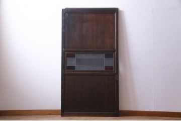 明治大正期の帯戸をリペア&カスタム!オリジナルのステンドグラスをはめ込み、濃い茶色で着色仕上げ。(引き戸、板戸、ガラス戸、建具)