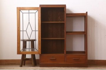 木製本箱をリペア&カスタム!建具にオリジナルのステンドグラスを使用。(収納棚、戸棚、キャビネット、ブックケース)
