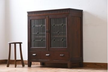 大正昭和初期のガラスキャビネットをリペア&カスタム!建具にオリジナルのステンドグラスを使用。(収納棚、戸棚、サイドボード、ガラスケース)