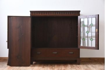 大正昭和初期のガラスキャビネットをリペア&カスタム!建具にオリジナルのステンドグラスを使用。(収納棚、戸棚、サイドボード、ガラスケース)