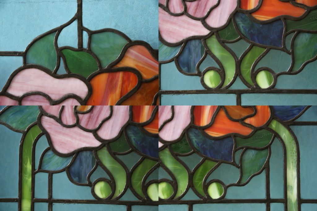 アンティークステンドグラス2枚をリペア&カスタム!それぞれに木枠を新規製作。落ち着いた茶系で着色仕上げ。(明り取り、窓)