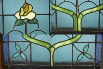 アンティークステンドグラス2枚をリペア&カスタム!それぞれに木枠を新規製作。落ち着いた茶系で着色仕上げ。(明り取り、窓)