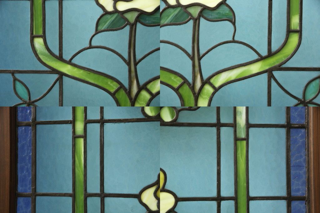 アンティークステンドグラス2枚をリペア&カスタム!それぞれに木枠を新規製作。落ち着いた茶系で着色仕上げ。(明り取り、窓)