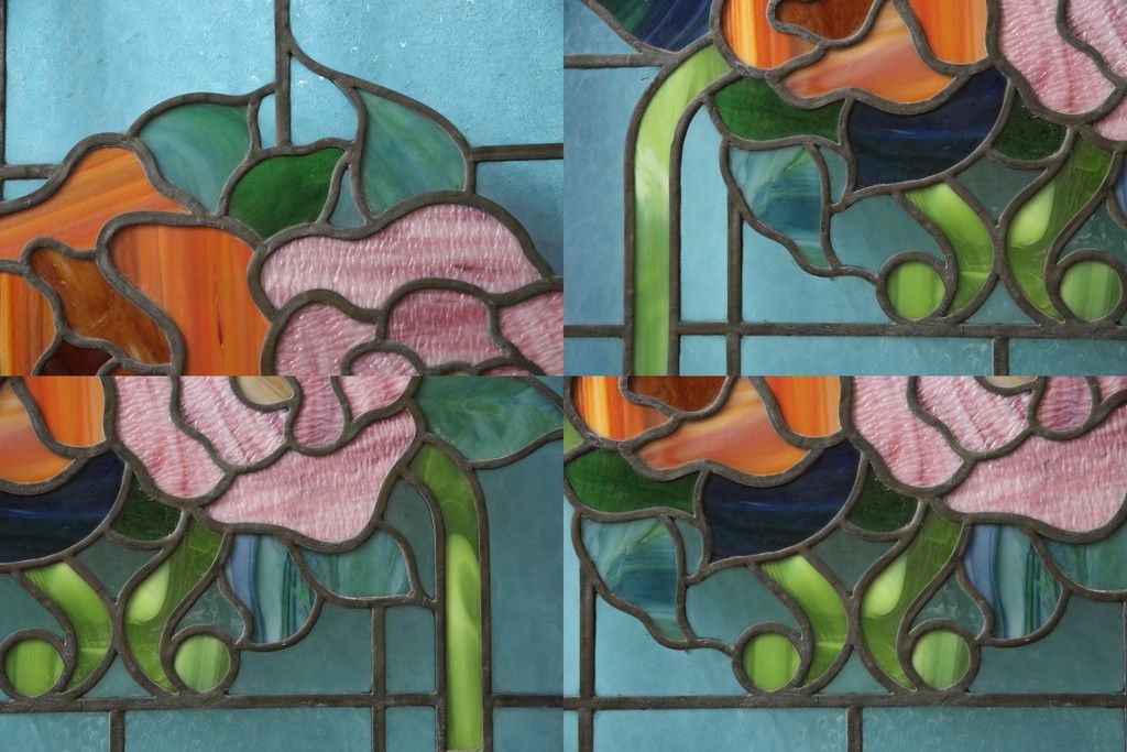 アンティークステンドグラス2枚をリペア&カスタム!それぞれに木枠を新規製作。落ち着いた茶系で着色仕上げ。(明り取り、窓)