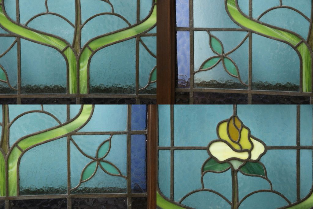 アンティークステンドグラス2枚をリペア&カスタム!それぞれに木枠を新規製作。落ち着いた茶系で着色仕上げ。(明り取り、窓)