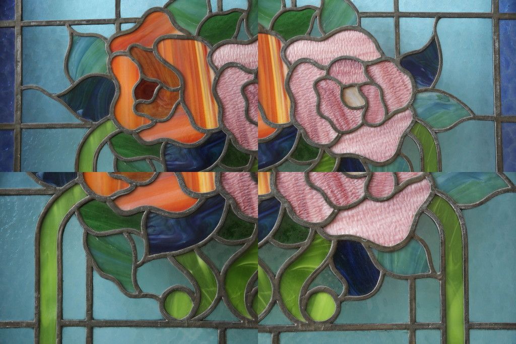 アンティークステンドグラス2枚をリペア&カスタム!それぞれに木枠を新規製作。落ち着いた茶系で着色仕上げ。(明り取り、窓)