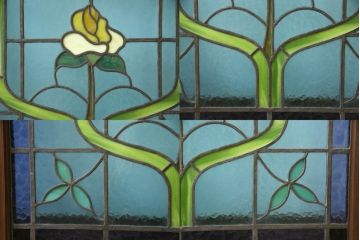 アンティークステンドグラス2枚をリペア&カスタム!それぞれに木枠を新規製作。落ち着いた茶系で着色仕上げ。(明り取り、窓)