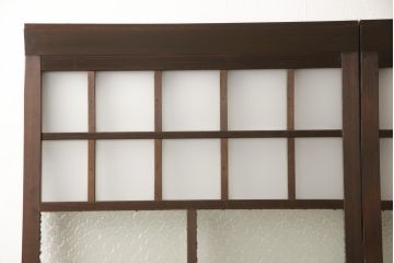 ガラス戸2枚セットをリペア&カスタム!リサイズし、引手金具と戸車を取り付け。本体は現状に近い色味に着色仕上げ。(引き戸、建具)