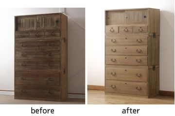3段重ね箪笥をリペア&カスタム!木部の表情を損なうことなく全体にワックス塗装。(衣装箪笥、引き出し、桐箪笥、桐たんす、和タンス)