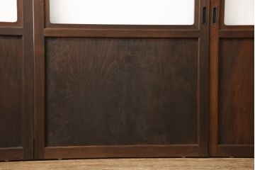 ガラス帯戸4枚をリペア&カスタム!ご希望サイズにリサイズし、引手や戸車は新しく取付。下桟は新材を使用して加工。本体の色味に合わせて着色。(ガラス戸、引き戸、建具)