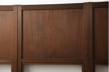 ガラス帯戸4枚をリペア&カスタム!ご希望サイズにリサイズし、引手や戸車は新しく取付。下桟は新材を使用して加工。本体の色味に合わせて着色。(ガラス戸、引き戸、建具)