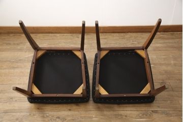 チェア2脚をリペア&カスタム!ご希望の生地で座面を張り替え、本体は現状をベースに着色。(ダイニングチェア、椅子、ビンテージ)