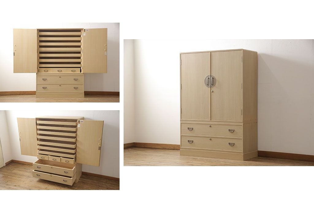 加茂総桐箪笥をリペア&カスタム!上段の引き出し枠を取り払い、衣装盆の受け製作。下段引き出し3杯のうち1杯をカットし高さをリサイズ。(並厚、総桐たんす、桐タンス、着物箪笥、衣装タンス)