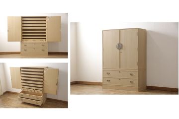 加茂総桐箪笥をリペア&カスタム!上段の引き出し枠を取り払い、衣装盆の受け製作。下段引き出し3杯のうち1杯をカットし高さをリサイズ。(並厚、総桐たんす、桐タンス、着物箪笥、衣装タンス)