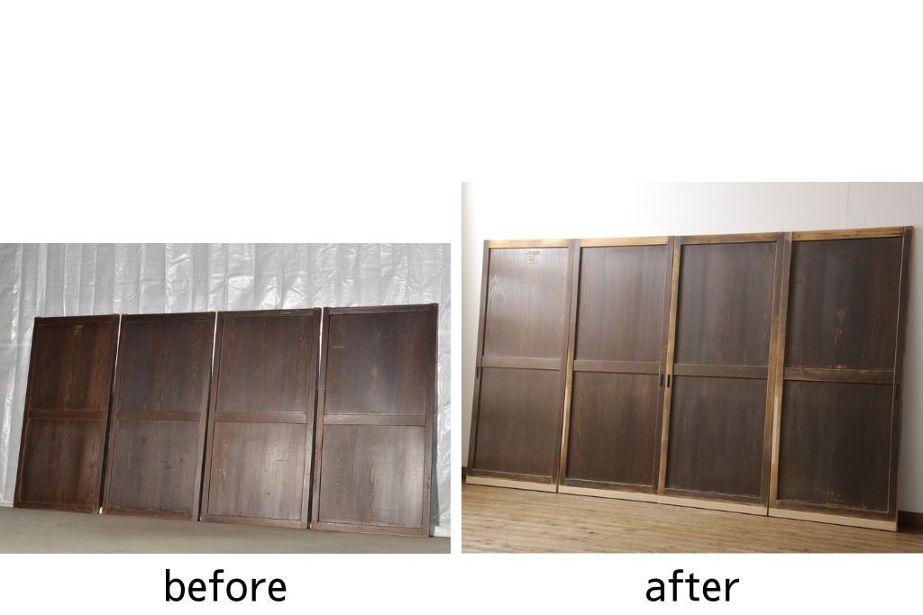 板戸4枚をリペア&カスタム!高さと幅をリサイズし、引手・戸車を取付け。(板戸、引き戸、建具)