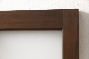 ガラス扉をリペア&カスタム!高さと幅をリサイズし、ガラスは指定箇所にクリアガラス・すりガラス・緑の色ガラスをレイアウト。本体は濃い茶色のワックス仕上げ。(木製ドア、建具)