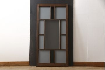 ガラス扉をリペア&カスタム!高さと幅をリサイズし、ガラスは指定箇所にクリアガラス・すりガラス・緑の色ガラスをレイアウト。本体は濃い茶色のワックス仕上げ。(木製ドア、建具)