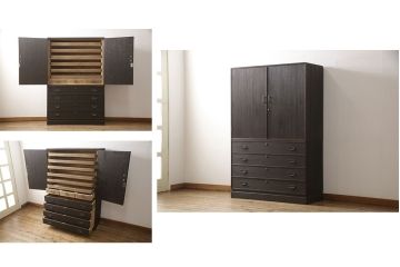 加茂総桐箪笥をリペア&カスタム!引出しを調整し、現状稼働しない鍵を使用できるようリペア。背板の割れは埋木処理。本体は当店商品を参考に着色仕上げ。(並厚、四方丸、総桐たんす、衣装箪笥、着物箪笥、和タンス)