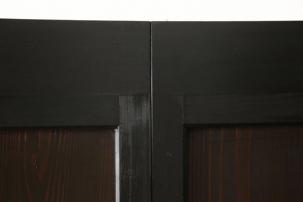 ガラス帯戸3枚をリペア&カスタム!高さをサイズし、調整式のV型戸車を取り付け。本体は現状の色味を活かして仕上げ。(建具、引き戸)