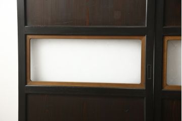 ガラス帯戸3枚をリペア&カスタム!高さをサイズし、調整式のV型戸車を取り付け。本体は現状の色味を活かして仕上げ。(建具、引き戸)