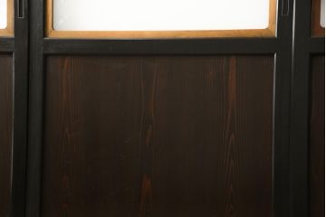 ガラス帯戸3枚をリペア&カスタム!高さをサイズし、調整式のV型戸車を取り付け。本体は現状の色味を活かして仕上げ。(建具、引き戸)