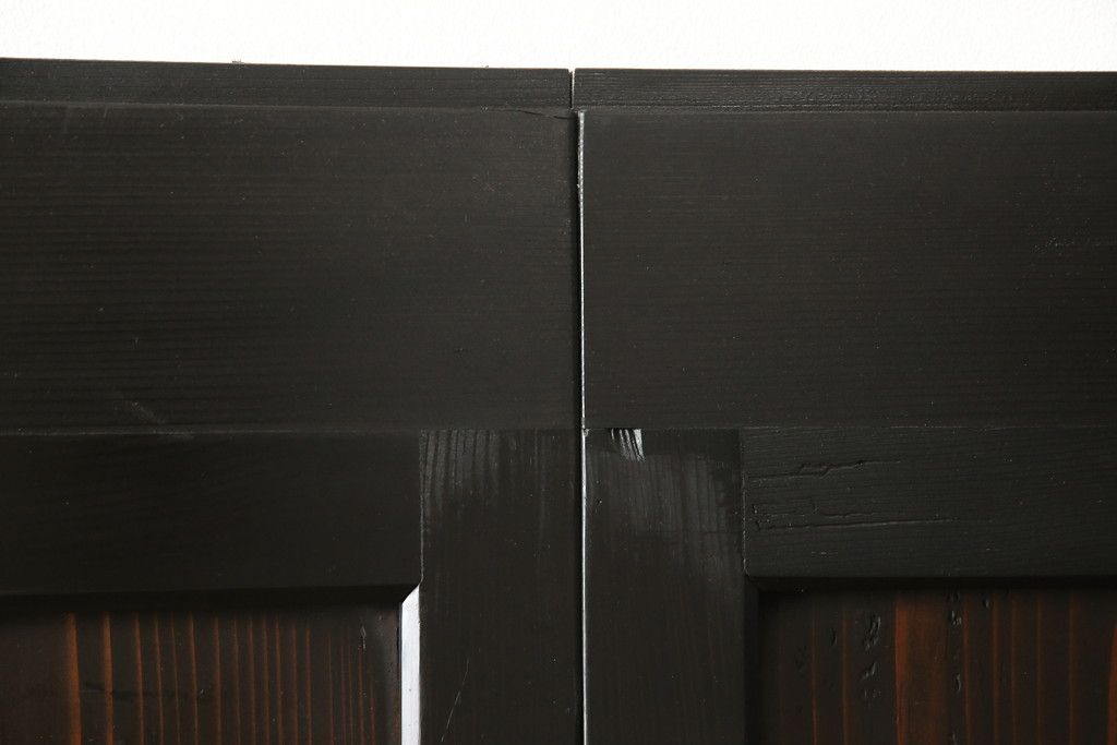 ガラス帯戸3枚をリペア&カスタム!高さをサイズし、調整式のV型戸車を取り付け。本体は現状の色味を活かして仕上げ。(建具、引き戸)