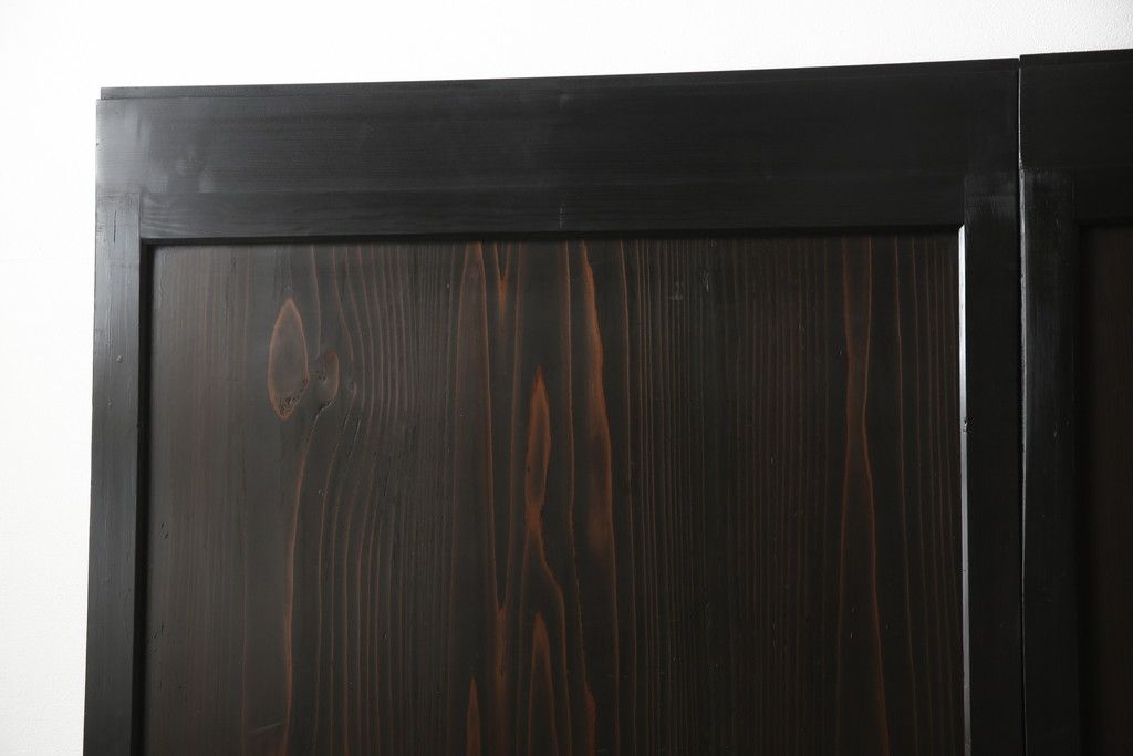 ガラス帯戸3枚をリペア&カスタム!高さをサイズし、調整式のV型戸車を取り付け。本体は現状の色味を活かして仕上げ。(建具、引き戸)