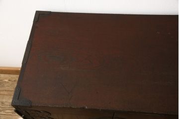 帳場箪笥をリペア&カスタム!底板の中空部分に板を足してフラットに加工。足した材も周りの材に合うように着色。(小箪笥、和箪笥、時代箪笥、収納たんす)