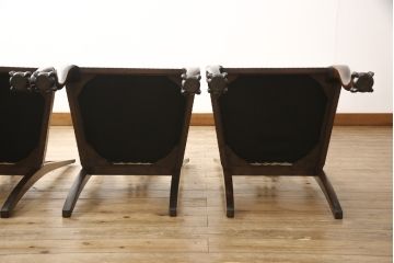 ダイニングチェア4脚をリペア&カスタム!座面生地をご希望の生地に張替え。本体は現状の色味を活かして仕上げ、修繕箇所は本体と馴染むように。(椅子、イス)