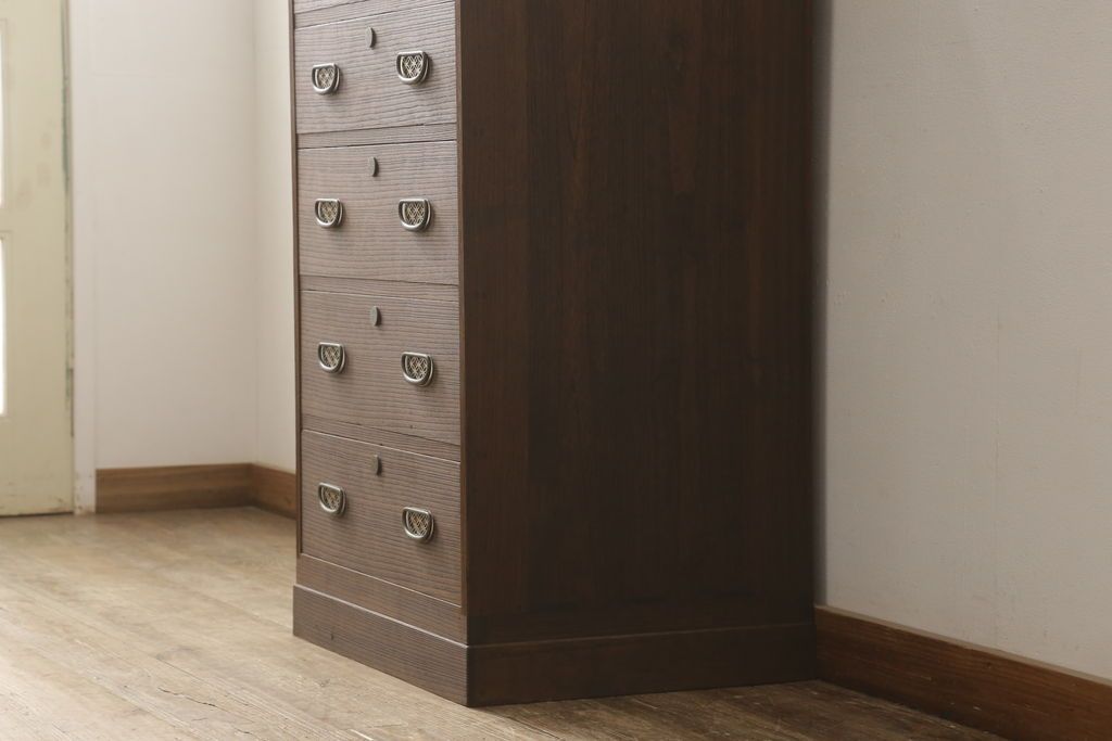 桐箪笥をリペア&カスタム!色味はオーク系にて着色。(並厚、桐たんす、洋服タンス、和タンス、引き出し)