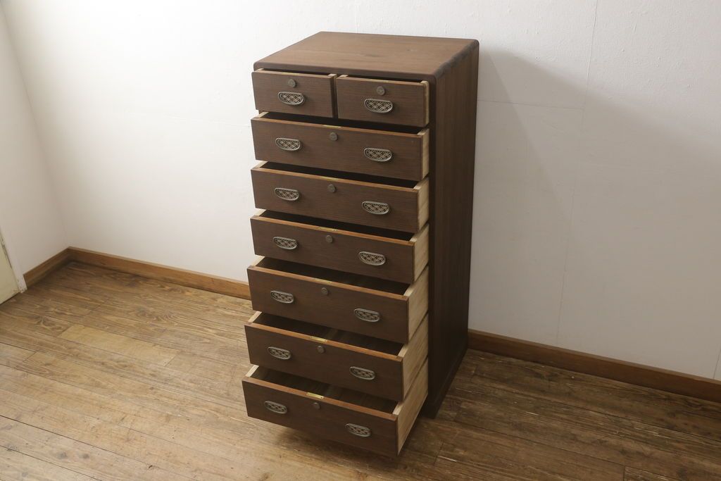 桐箪笥をリペア&カスタム!色味はオーク系にて着色。(並厚、桐たんす、洋服タンス、和タンス、引き出し)