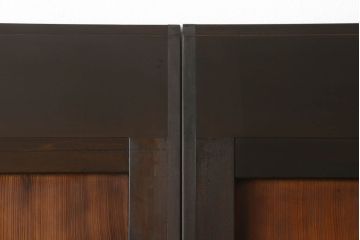 組子帯戸4枚をリペア&カスタム!高さと幅をリサイズし、レーザー加工による組子デザインの枠を製作。表はクリアガラス、裏はすりガラスに交換。色味は当店商品を参考に着色。(引き戸、帯戸)