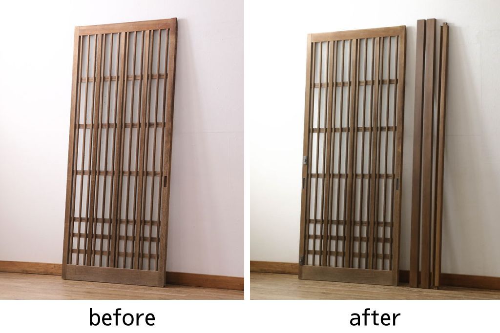 格子戸をリペア&カスタム!引手・金網・鍵・戸車を取り付け。新規製作した戸枠のみ現状の色味を活かして塗装。(引き戸、玄関戸)