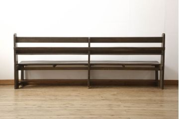 チャーチベンチをリペア&カスタム!脚の四隅にL字型の金具を取り付け強度の補強。現状の品物に合わせて1トーン程落ち着いた色に着色。(木製ベンチ、長椅子、ベンチ)