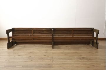 チャーチベンチをリペア&カスタム!脚の四隅にL字型の金具を取り付け強度の補強。現状の品物に合わせて1トーン程落ち着いた色に着色。(木製ベンチ、長椅子、ベンチ)