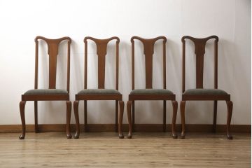 チェア4脚をリペア&カスタム!ご希望の生地で座面を張替え。修繕箇所などを本体の色味に合わせて着色し、全体的にワックス仕上げ。(ダイニングチェア、椅子)