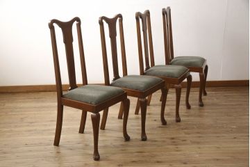 チェア4脚をリペア&カスタム!ご希望の生地で座面を張替え。修繕箇所などを本体の色味に合わせて着色し、全体的にワックス仕上げ。(ダイニングチェア、椅子)