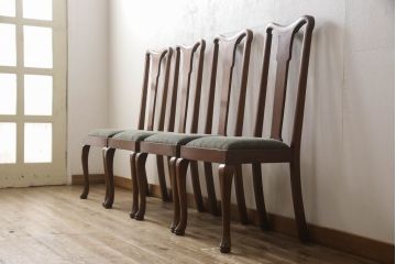 チェア4脚をリペア&カスタム!ご希望の生地で座面を張替え。修繕箇所などを本体の色味に合わせて着色し、全体的にワックス仕上げ。(ダイニングチェア、椅子)