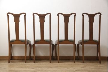 チェア4脚をリペア&カスタム!ご希望の生地で座面を張替え。修繕箇所などを本体の色味に合わせて着色し、全体的にワックス仕上げ。(ダイニングチェア、椅子)