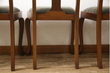 チェア4脚をリペア&カスタム!ご希望の生地で座面を張替え。修繕箇所などを本体の色味に合わせて着色し、全体的にワックス仕上げ。(ダイニングチェア、椅子)