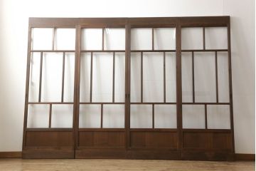 ガラス戸4枚をリペア&カスタム!高さをリサイズし、全てのガラスを新品のクリアガラスに交換。色味は当店商品を参考に着色。(引き戸、建具)