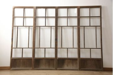 木製ガラス戸4枚をリペア&カスタム!高さと幅をリサイズし、戸車・引手は新しいものを取り付け。ねじ込み錠を調節・移設し、元の穴は新材を用いた埋木にて処置。(引き戸、建具)